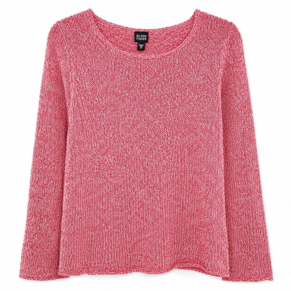 Eileen Fisher Women Medium Pink Linen Silk Cotton Blend Lightweight Sweater
